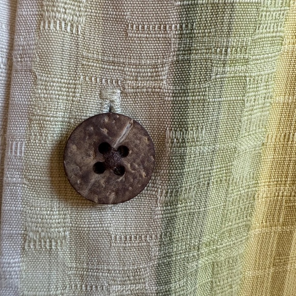 Vintage Tommy Bahama 100% Silk Green & Yellow Stripe Casual Button Front Shirt L - Picture 8 of 9